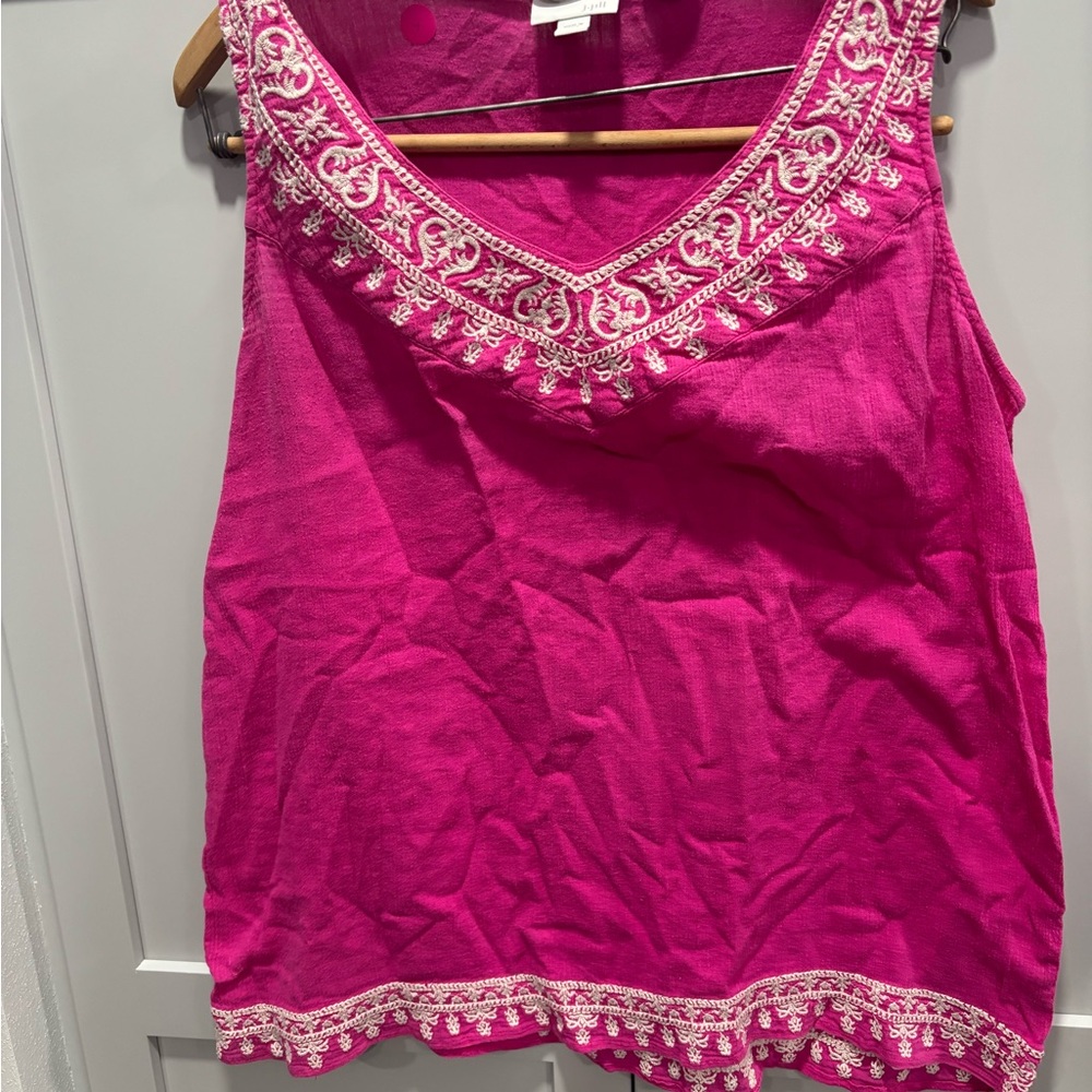J Jill Pink embroidered cotton top Size Large